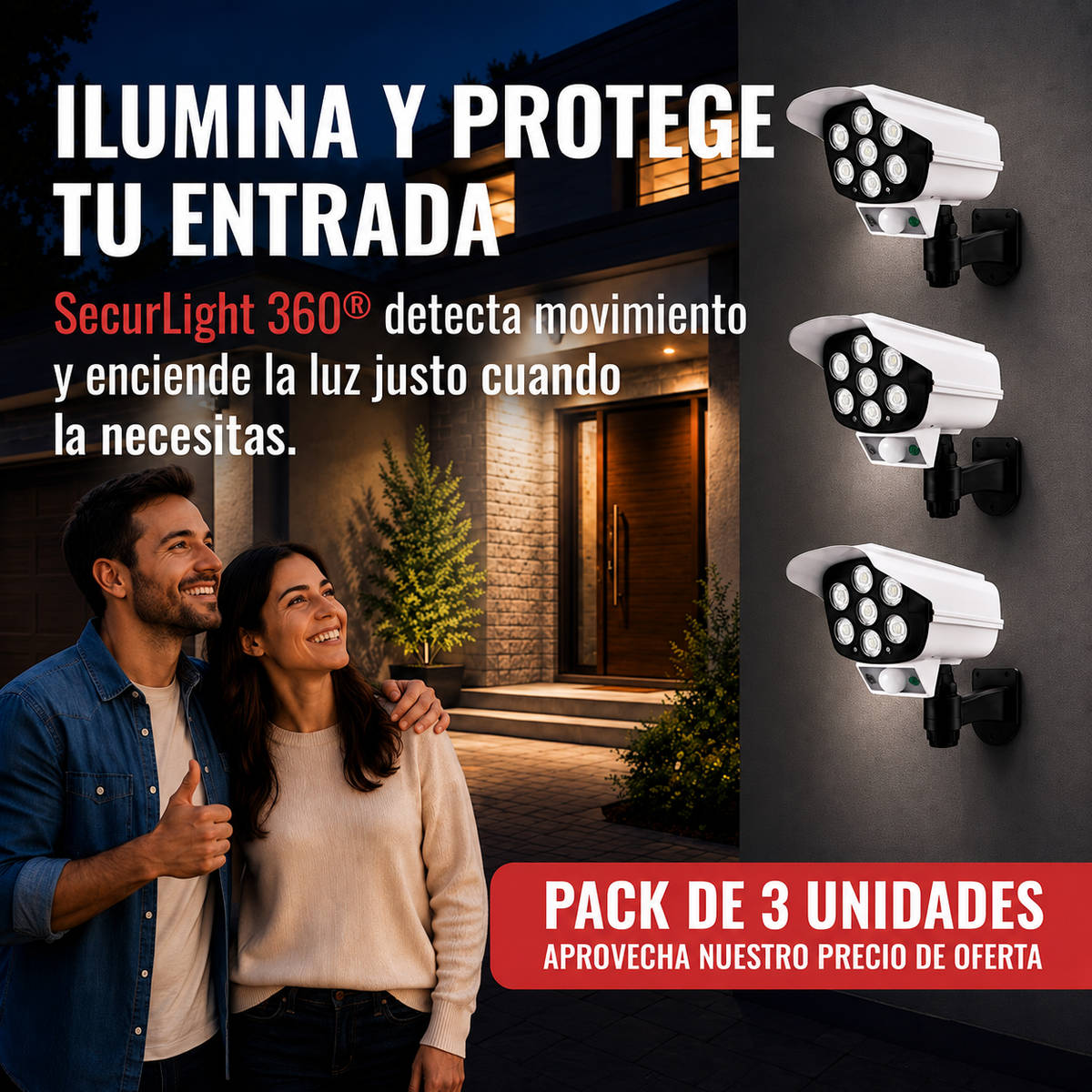 SecurLight 360® | Foco Solar Disuasivo Tipo Cámara de Seguridad