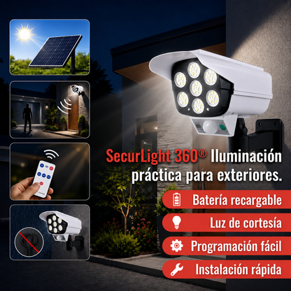SecurLight 360® | Foco Solar Disuasivo Tipo Cámara de Seguridad