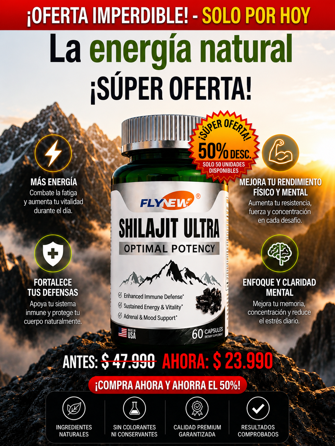 SHILAJIT ULTRA FLYNEW® 60 CÁPSULAS -  50% OFF