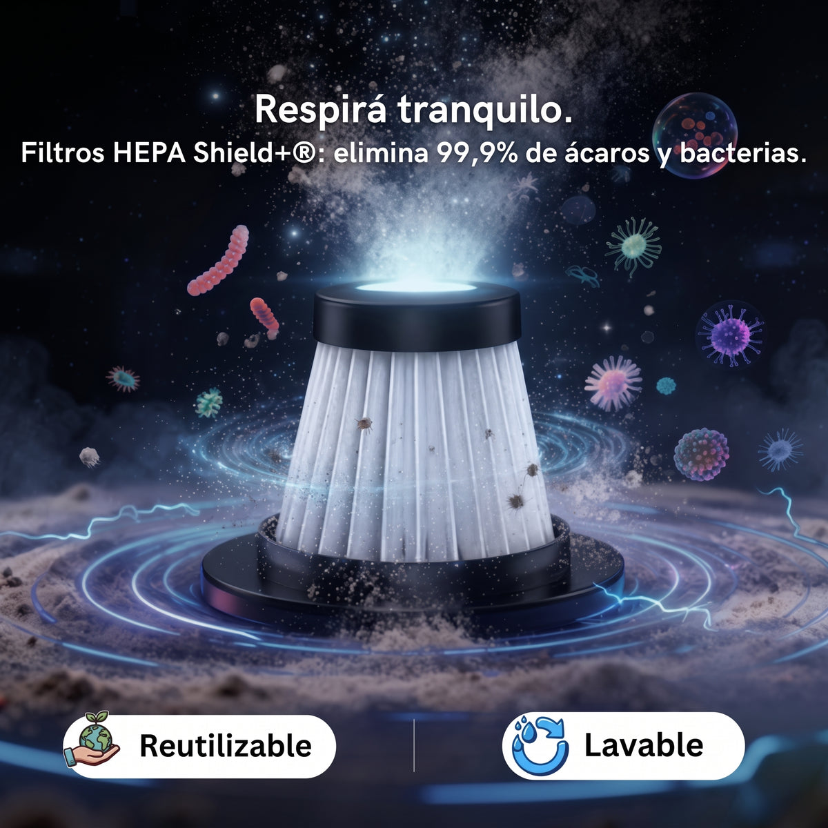 Aspiradora de Mano Inalámbrica Voltra® 3 en 1 Black Edition (Filtro HEPA y Adaptador de Carga de REGALO)